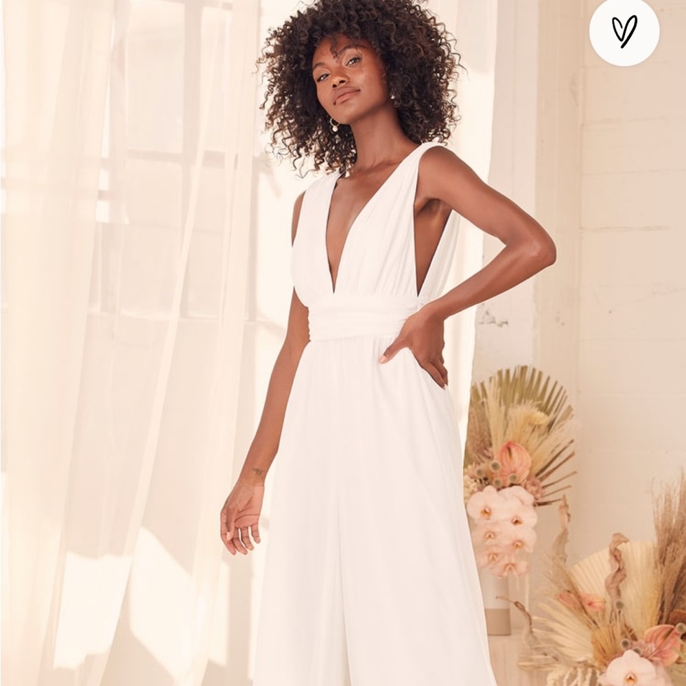 White Wide-Leg Jumpsuit- Medium